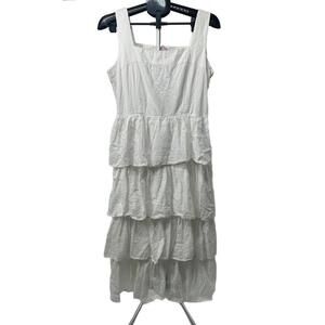 Kos Resort Dress XL Tiered White Cotton Summer